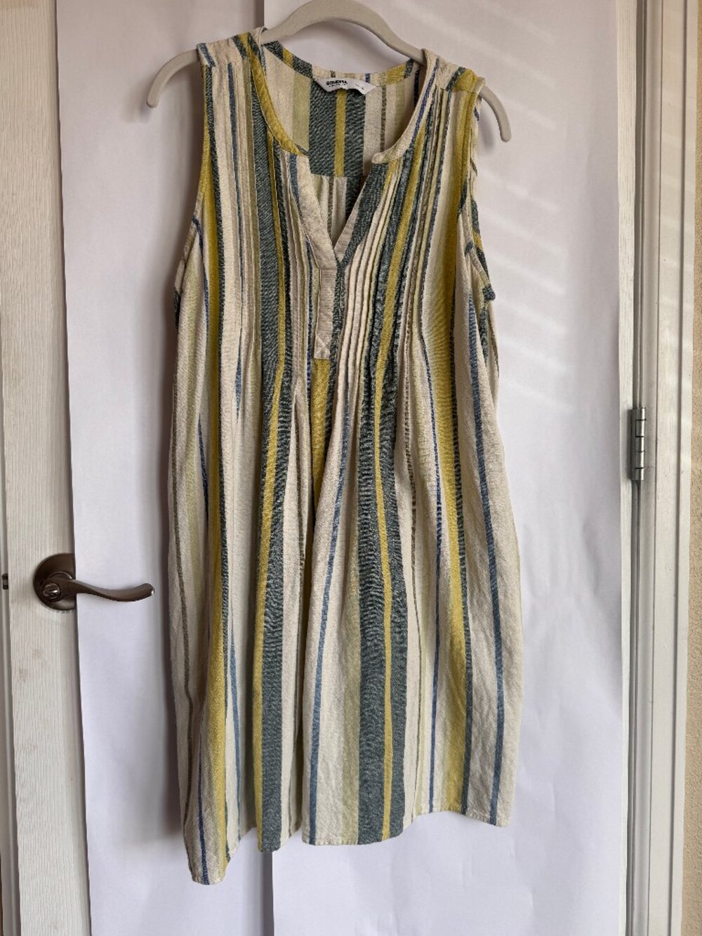 Women's Green and Blue Sonoma Goods For Life® Pintuck Linen-Blend Dress Large